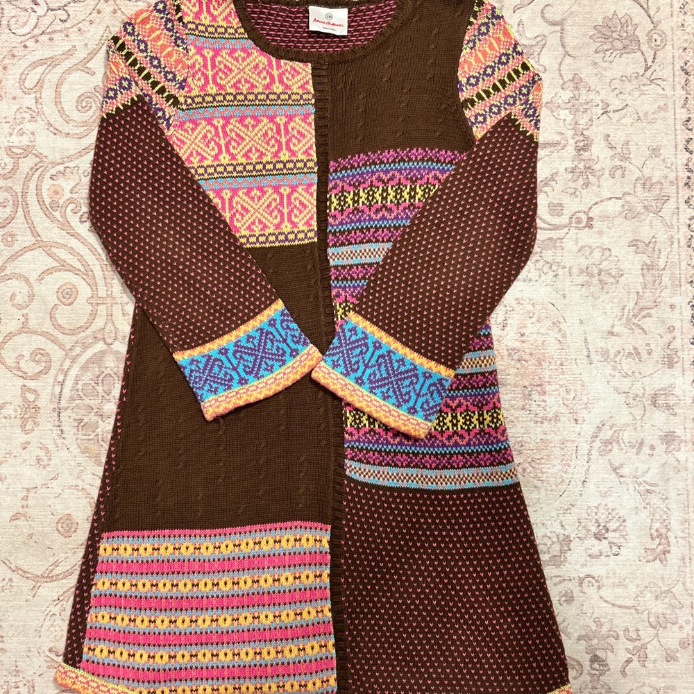 Hanna Andersson Brown Knit Dress with Pink and Yellow Accents